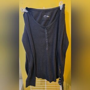 Women's Black Ribbed Henley Top